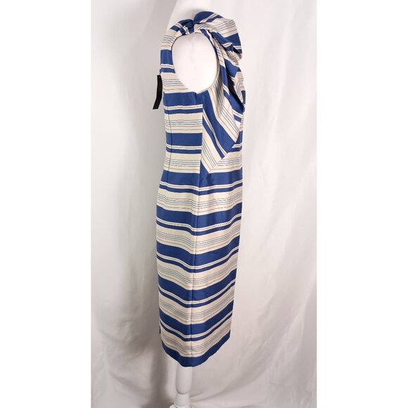 Banana Republic One Shoulder Cascade Bow Striped Dress Size 2 NWT $148 - Picture 5 of 9